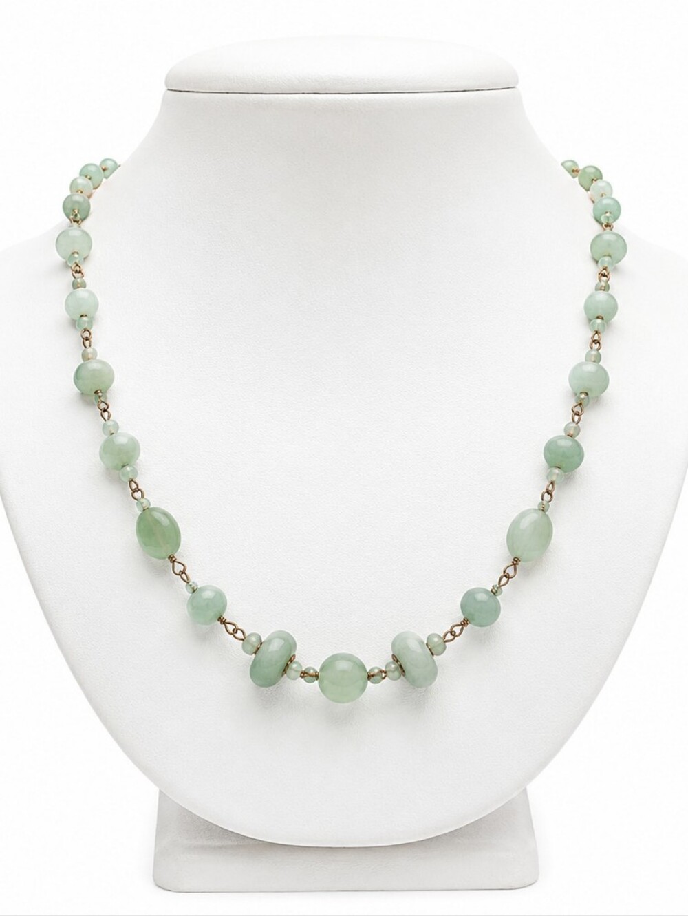 Vintage 16" Light Green Gemstone Station Necklace Wire Wrapped Jade Aventurine - Picture 3 of 10